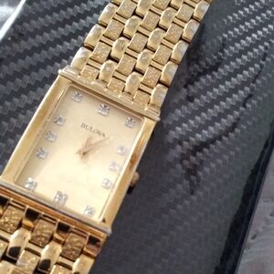Bulova Gold Tone Watch with Crystal Accents